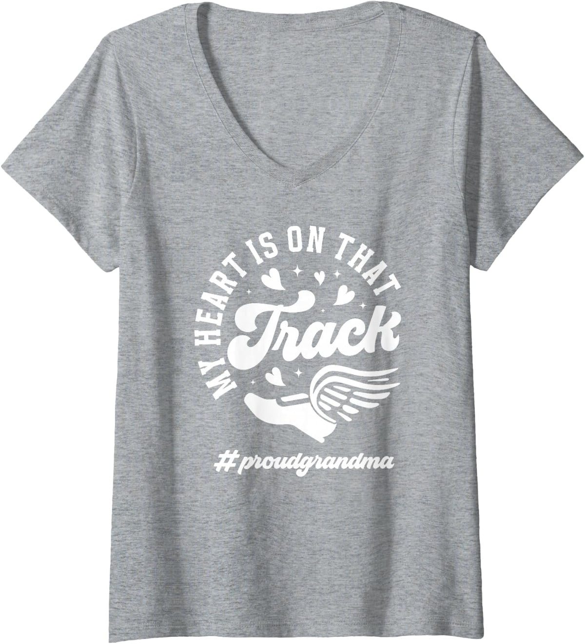 Women's Proud Grandma of A Track and Field Athlete Track Grandma V-Neck T-Shirt - Heather Grey