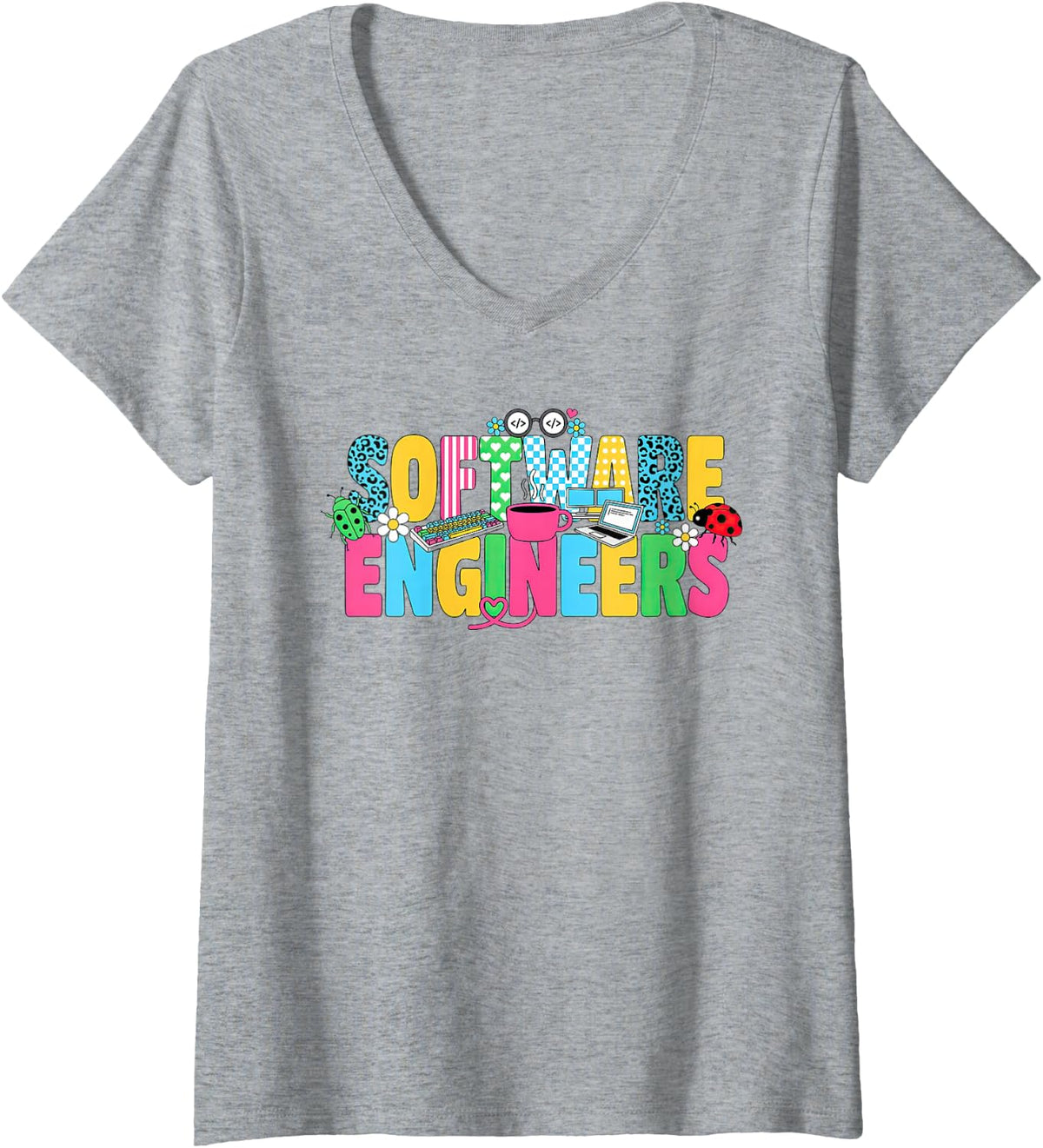 Women's Software Engineering Developer Programming Programmer Coder V-Neck T-Shirt - Heather Grey