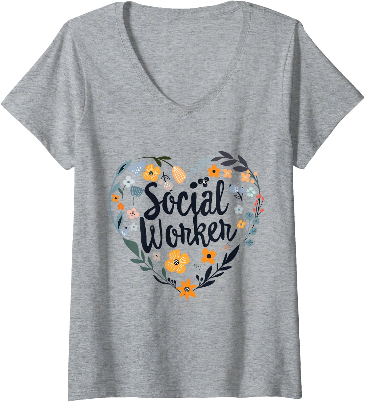 Women's Social Worker Appreciation Month Graduation MSW Caseworker V-Neck T-Shirt - Heather Grey