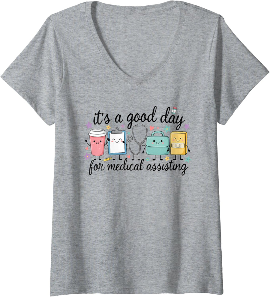 Women's Medical Assistant Certified Clinical Assisting V-Neck T-Shirt - Heather Grey