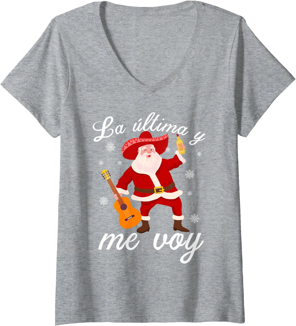 Women's Funny Mexican Santa Christmas Feliz Navidad Mexico Tequila V-Neck T-Shirt - Heather Grey