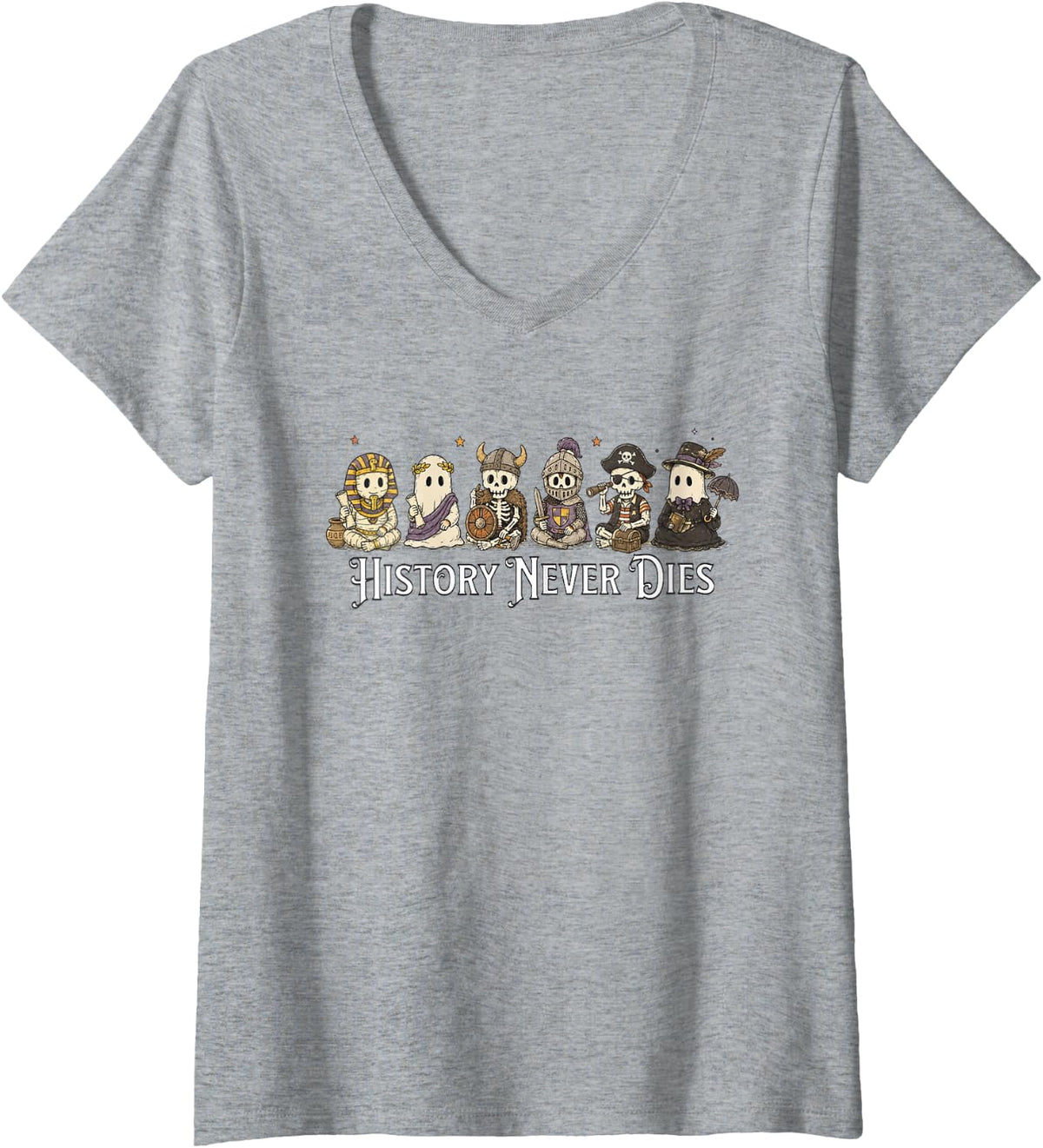 Women's History Teacher Halloween Victorian Ghost Social Studies V-Neck T-Shirt - Heather Grey