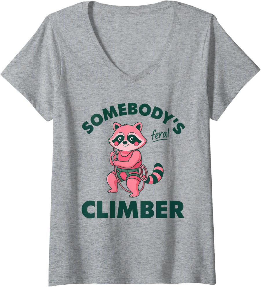 Women's Rock Climbing Climber Bouldering Boulder Sport Trad V-Neck T-Shirt - Heather Grey