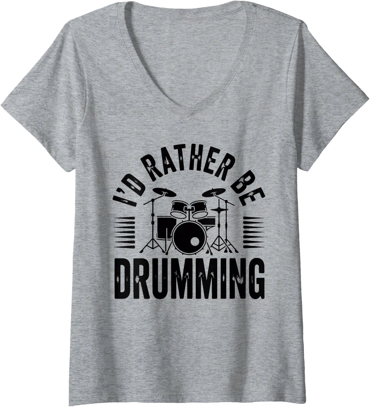Women's I'd Rather Be Drumming Funny Drummer Band V-Neck T-Shirt - Heather Grey
