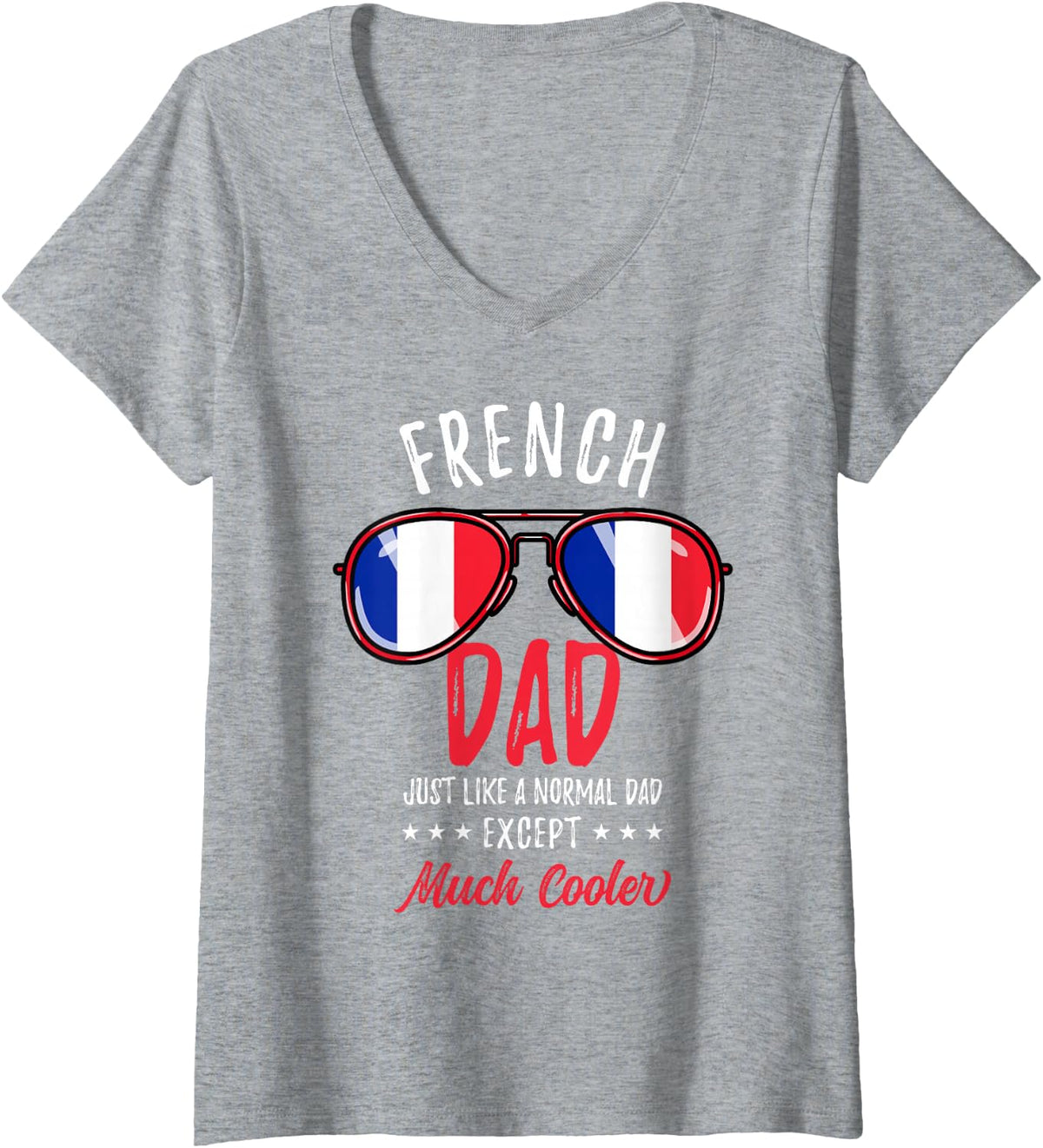 Women's Cool French Dad Sunglasses French Family V-Neck T-Shirt - Heather Grey