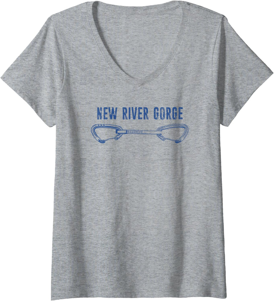 Women's New River Gorge Rock Climbing Quickdraw V-Neck T-Shirt - Heather Grey