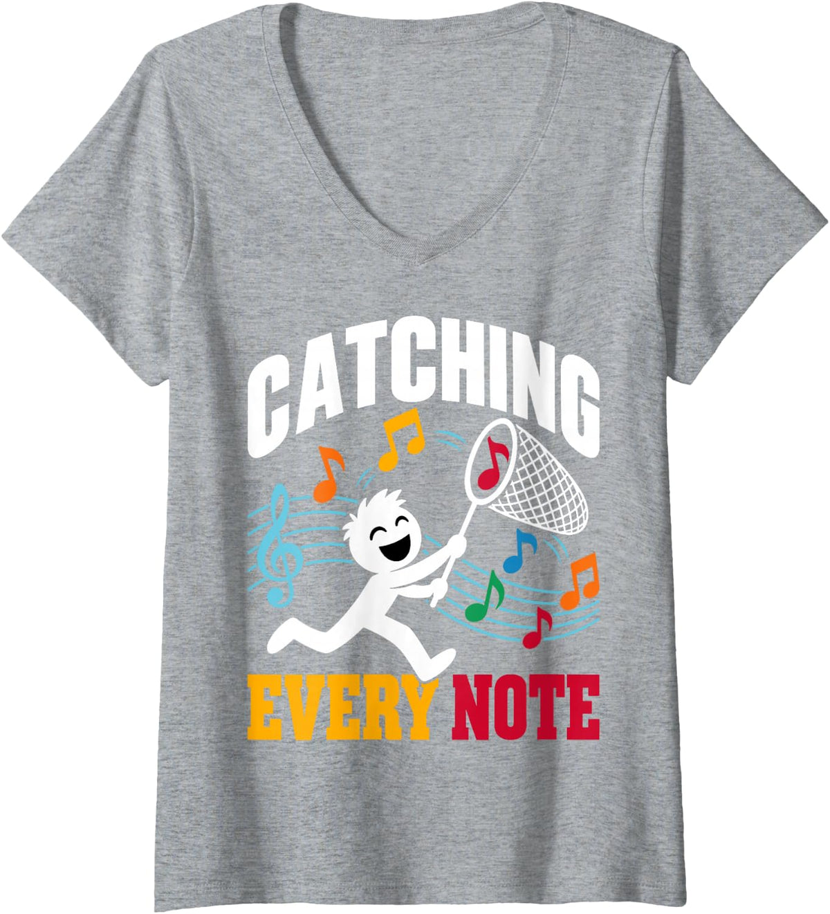 Women's Catching Every Note Music Lover Musician Musical Notes V-Neck T-Shirt - Heather Grey