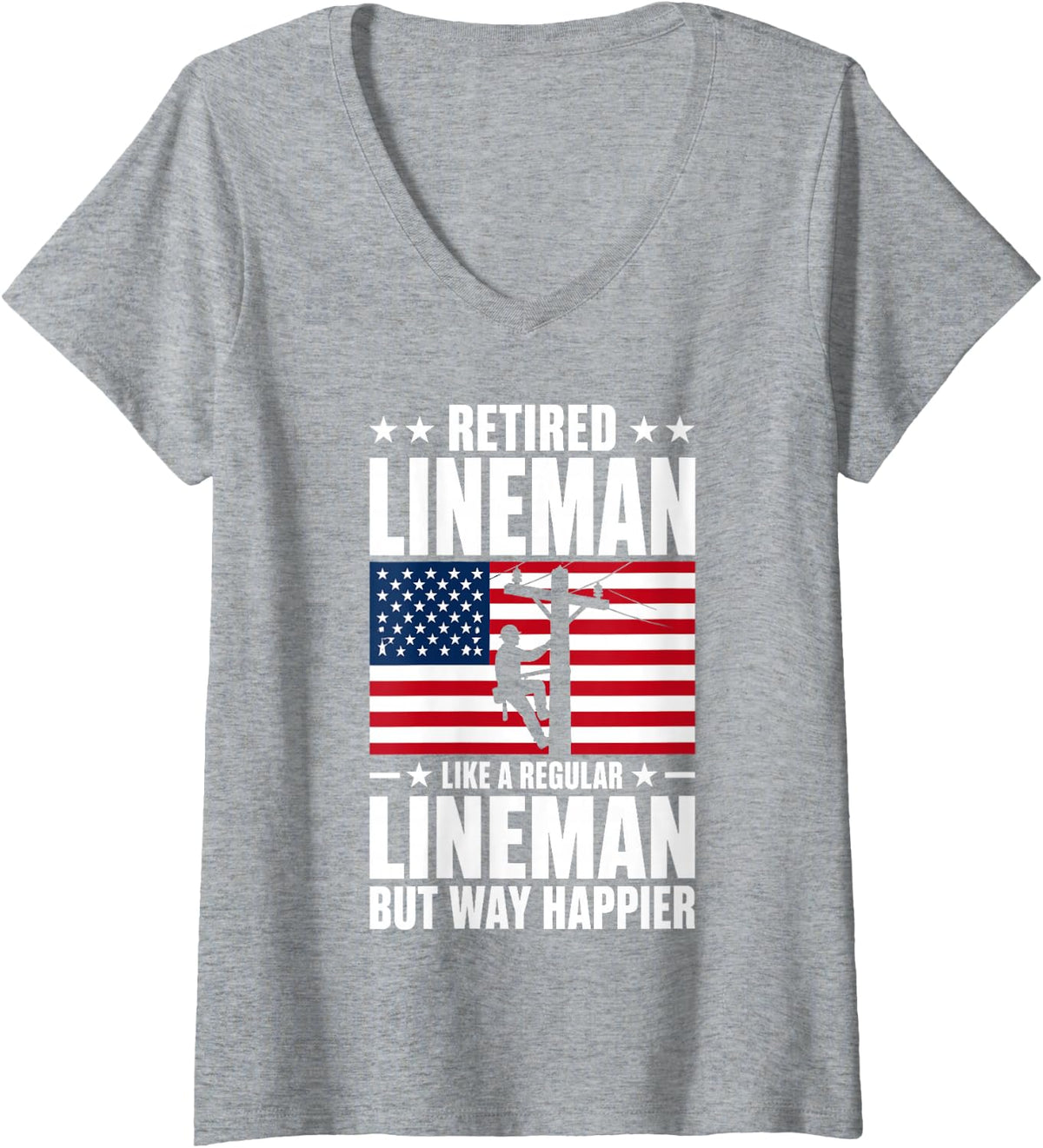 Women's Retired Lineman Art for Men Boys Dad Retiring Power Lineman V-Neck T-Shirt - Heather Grey
