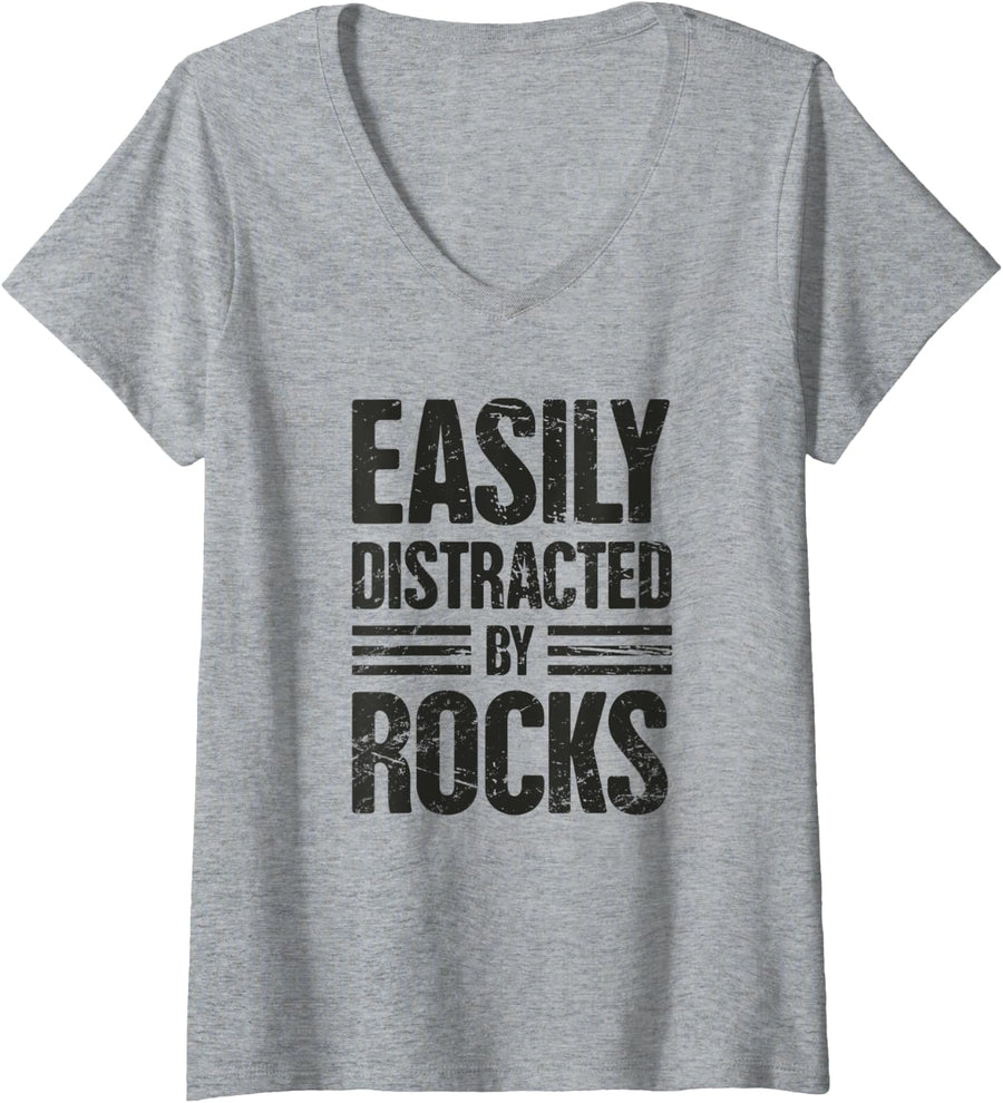 Womens Rock Collector Geology & Mineral Rockhounding - Rockhound V-Neck T-Shirt - Heather Grey