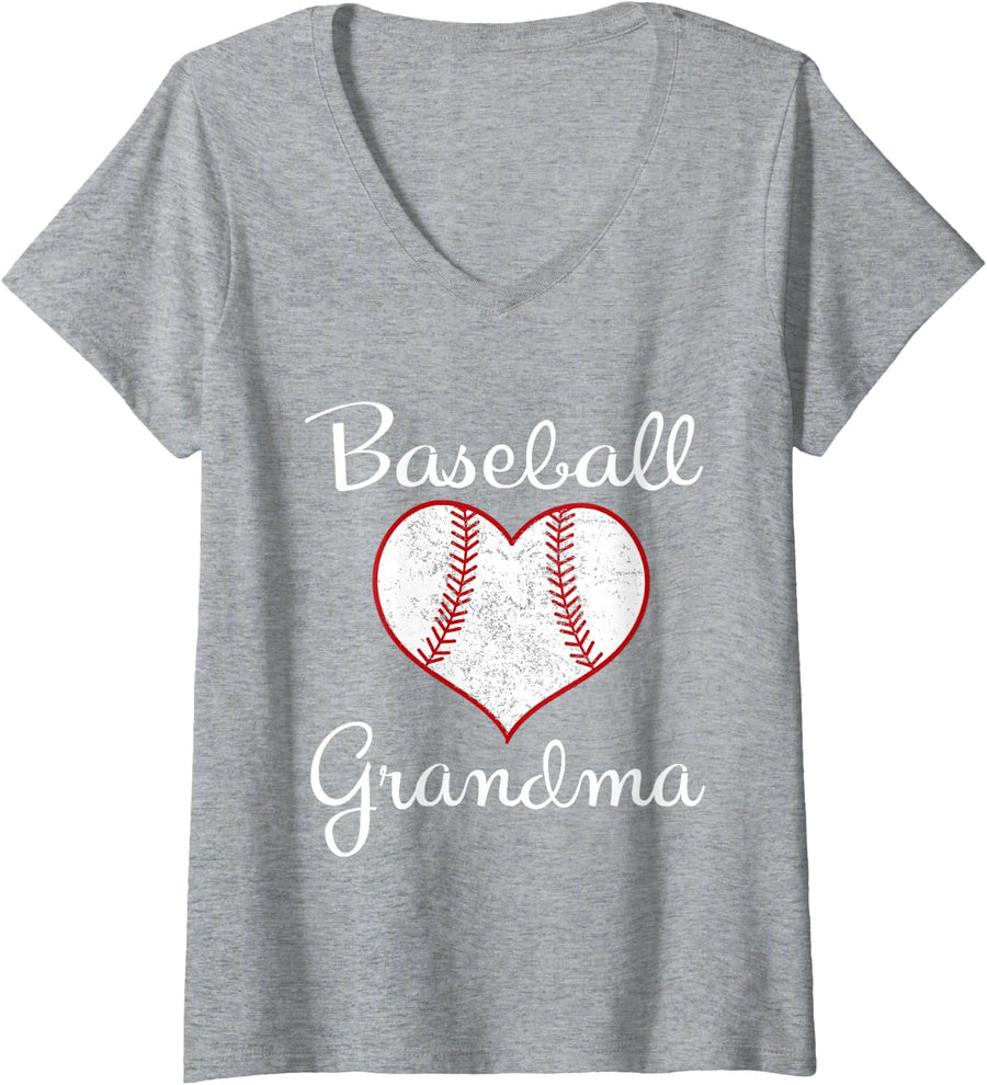 Womens Grandma Vintage Baseball Grandma V-Neck T-Shirt - Heather Grey