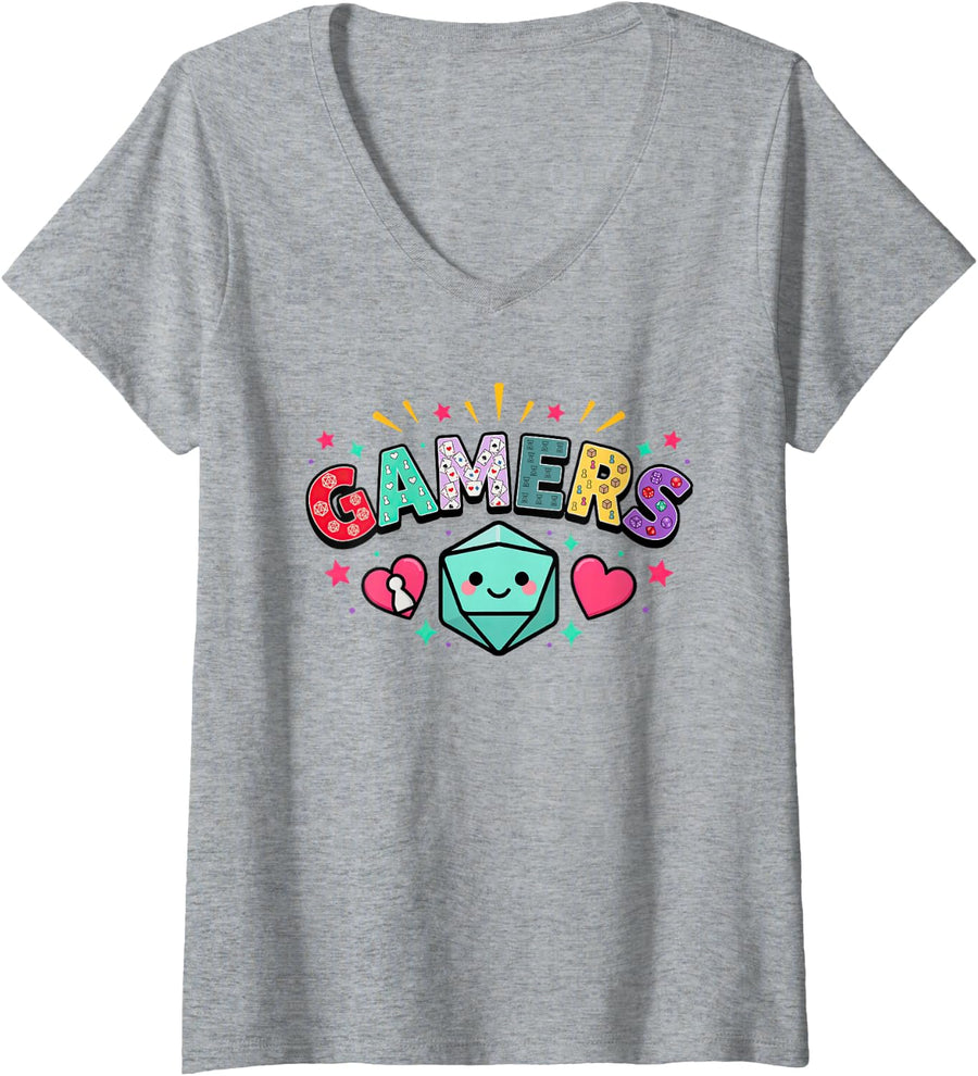 Women's Board Gaming Tabletop Games Game Night Gamer Playing V-Neck T-Shirt - Heather Grey