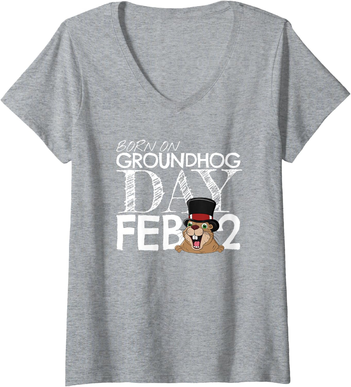 Women's Punxsy Phil's Groundhog Day February 2nd Boys Girls Birthday V-Neck T-Shirt - Heather Grey