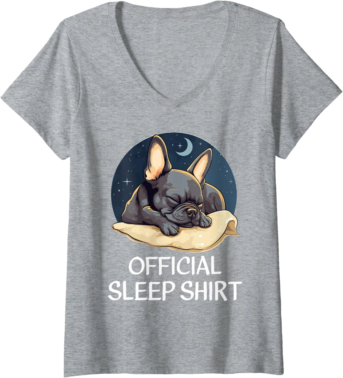 Womens Official French Bulldog Sleep Shirt for Frenchie Lover V-Neck T-Shirt - Heather Grey