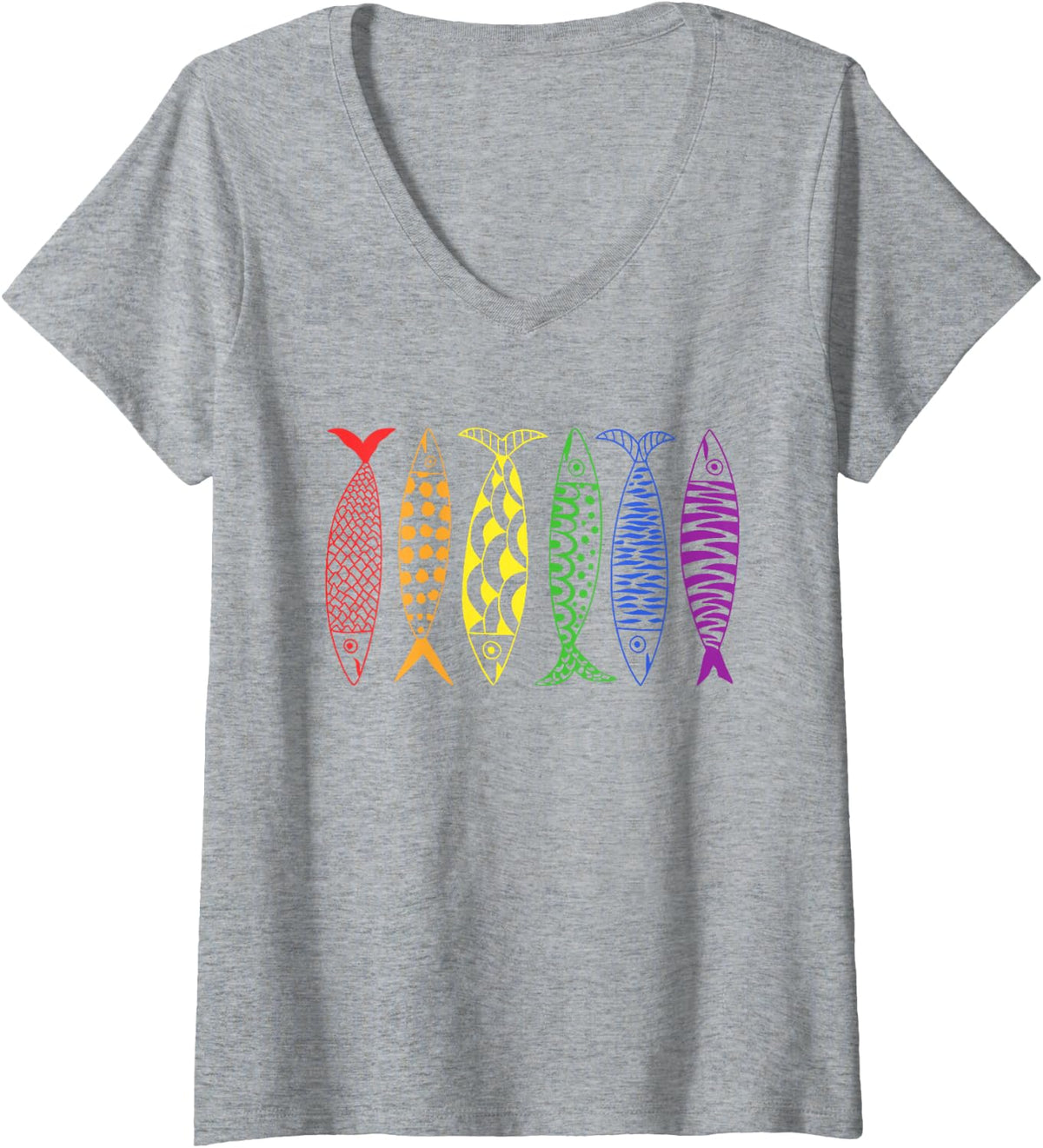 Women's Lesbian Sardines Pride Month Transgender LGBTQ V-Neck T-Shirt - Heather Grey