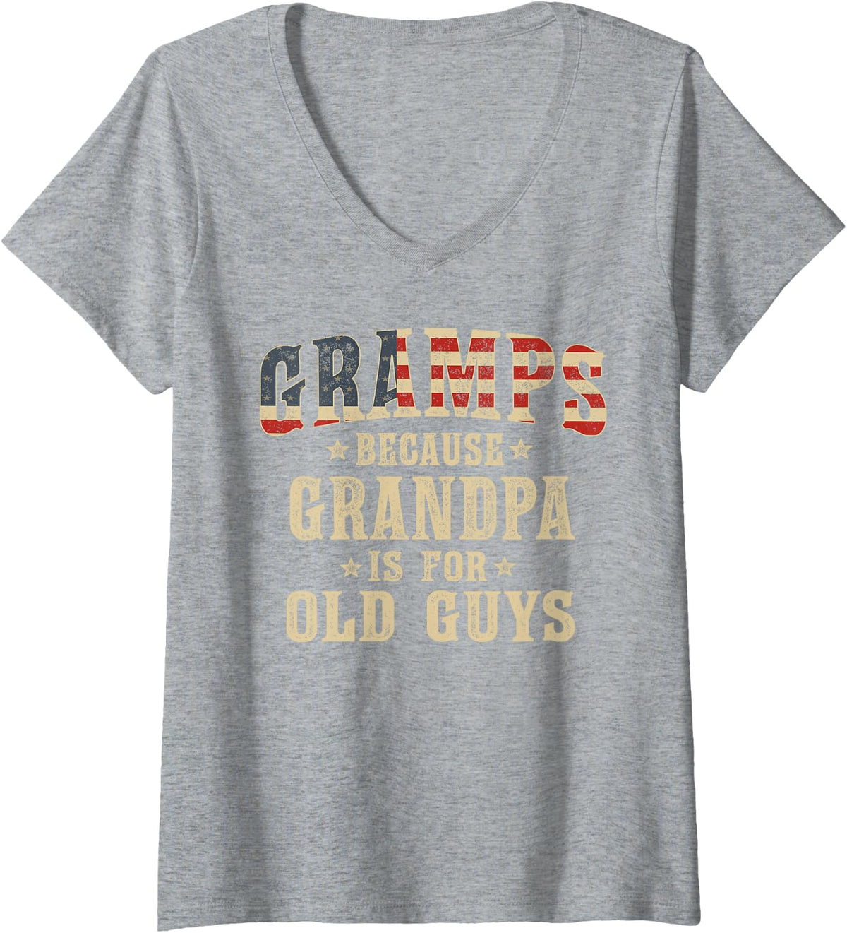 Women's Gramps Because Grandpa is for Old Guys Vintage USA Flag V-Neck T-Shirt - Heather Grey