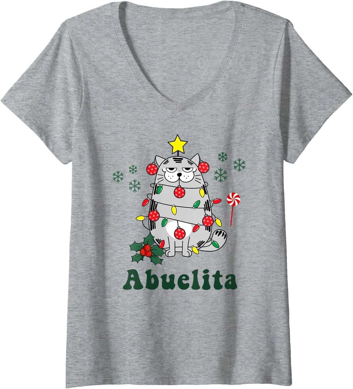 Women's Abuelita Abuela Christmas Cute Cat Holidays Xmas Festive V-Neck T-Shirt - Heather Grey