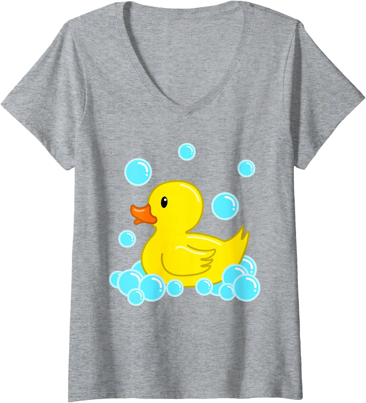 Womens Cute Yellow Duck | Duckie Bath Toys | Rubber Ducky V-Neck T-Shirt - Heather Grey