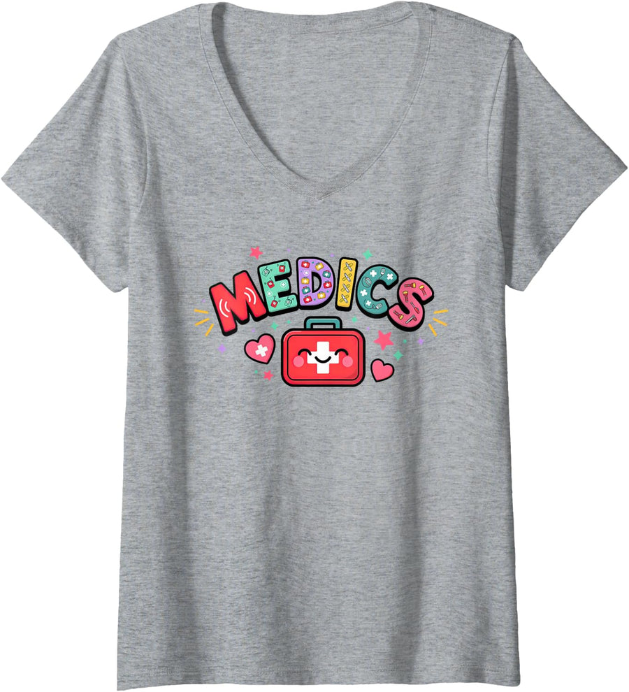 Women's Event Medic Concert Festival EMT Emergency Technician Care V-Neck T-Shirt - Heather Grey