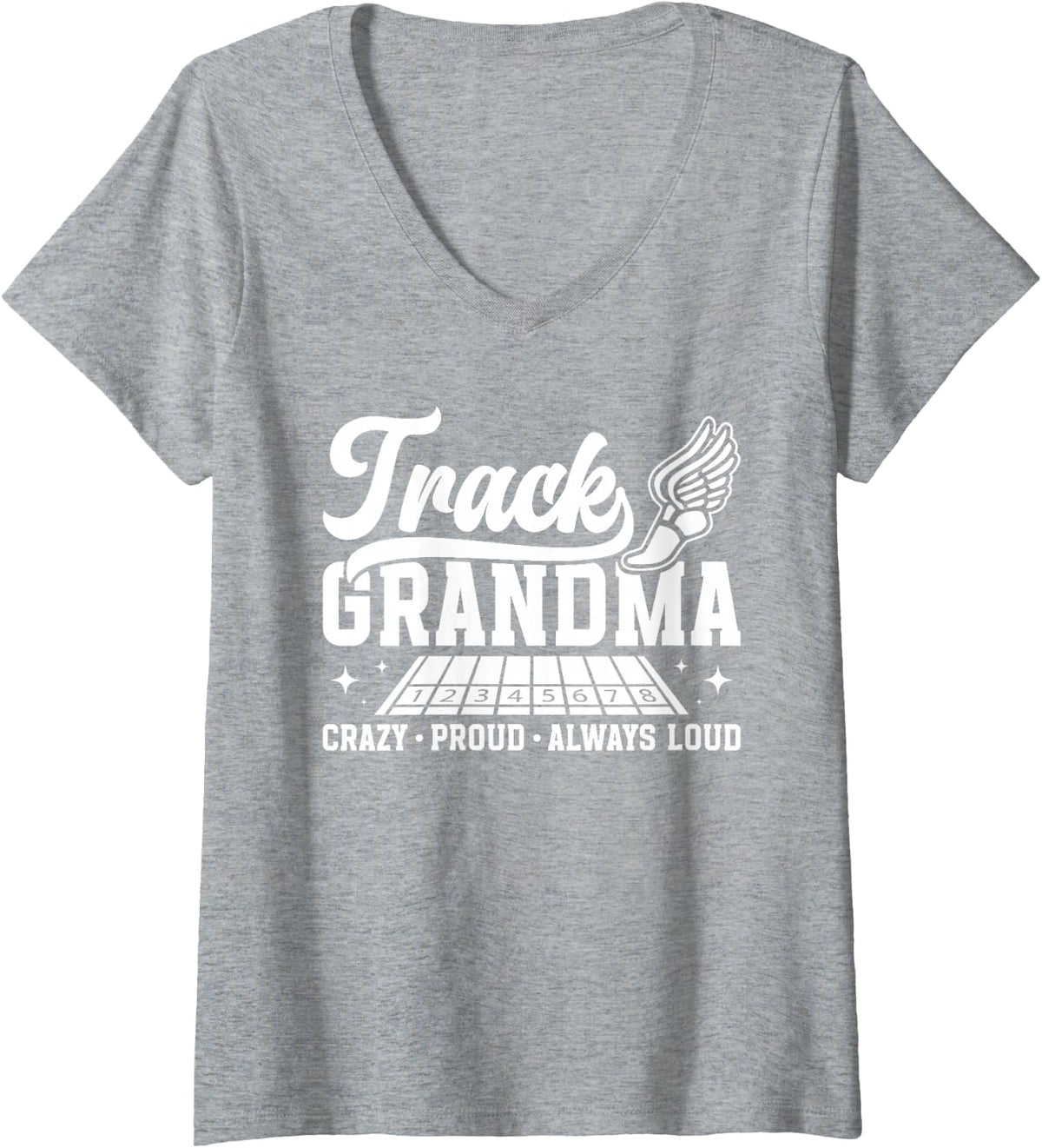 Women's Crazy Proud Track Grandma Track and Field Grandma V-Neck T-Shirt - Heather Grey