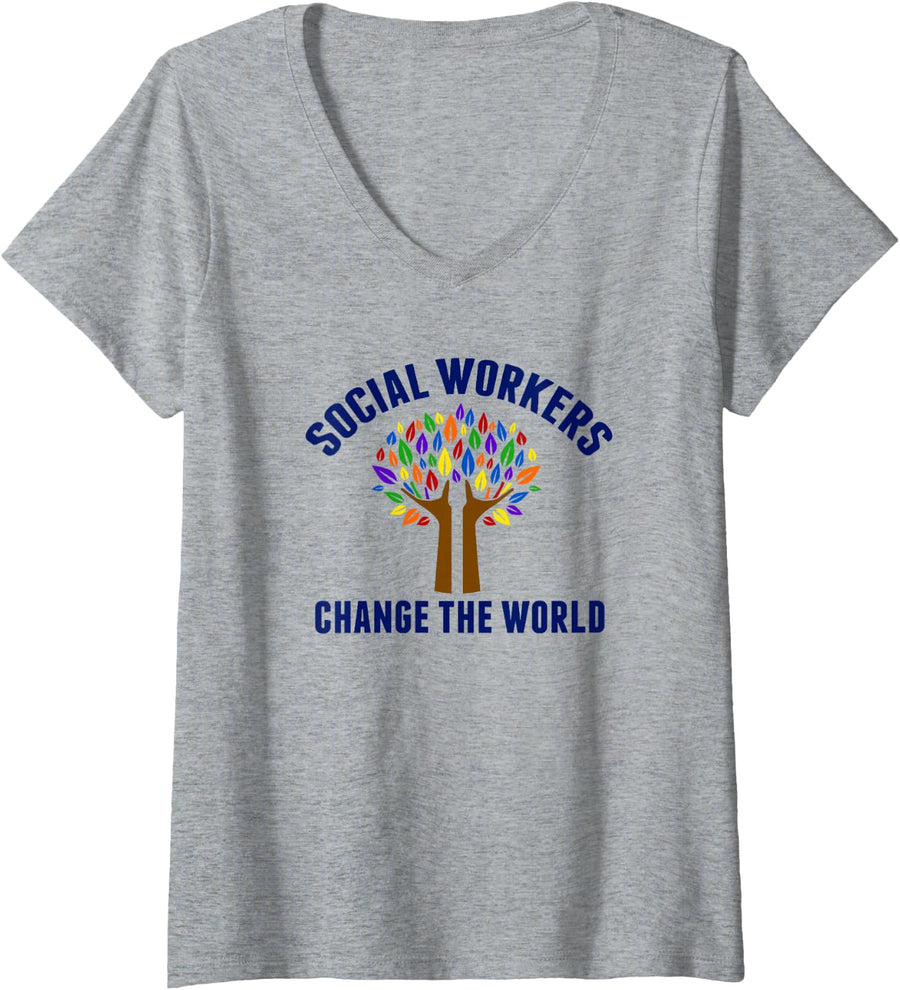 Women's Inspirational Social Work Quote V-Neck T-Shirt - Heather Grey