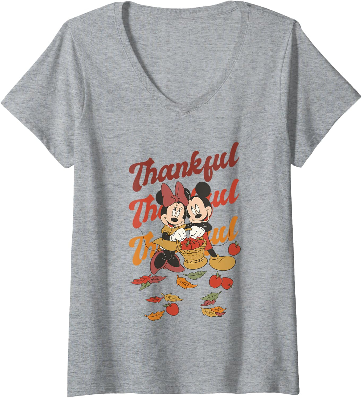 Disney Mickey And Friends Thanksgiving Classic Thankful Duo V-Neck T-Shirt - Heather Grey