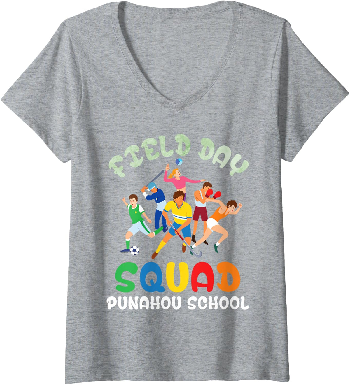 Women's Students Field Day Squad Punahou School Sport Team Athletic V-Neck T-Shirt - Heather Grey