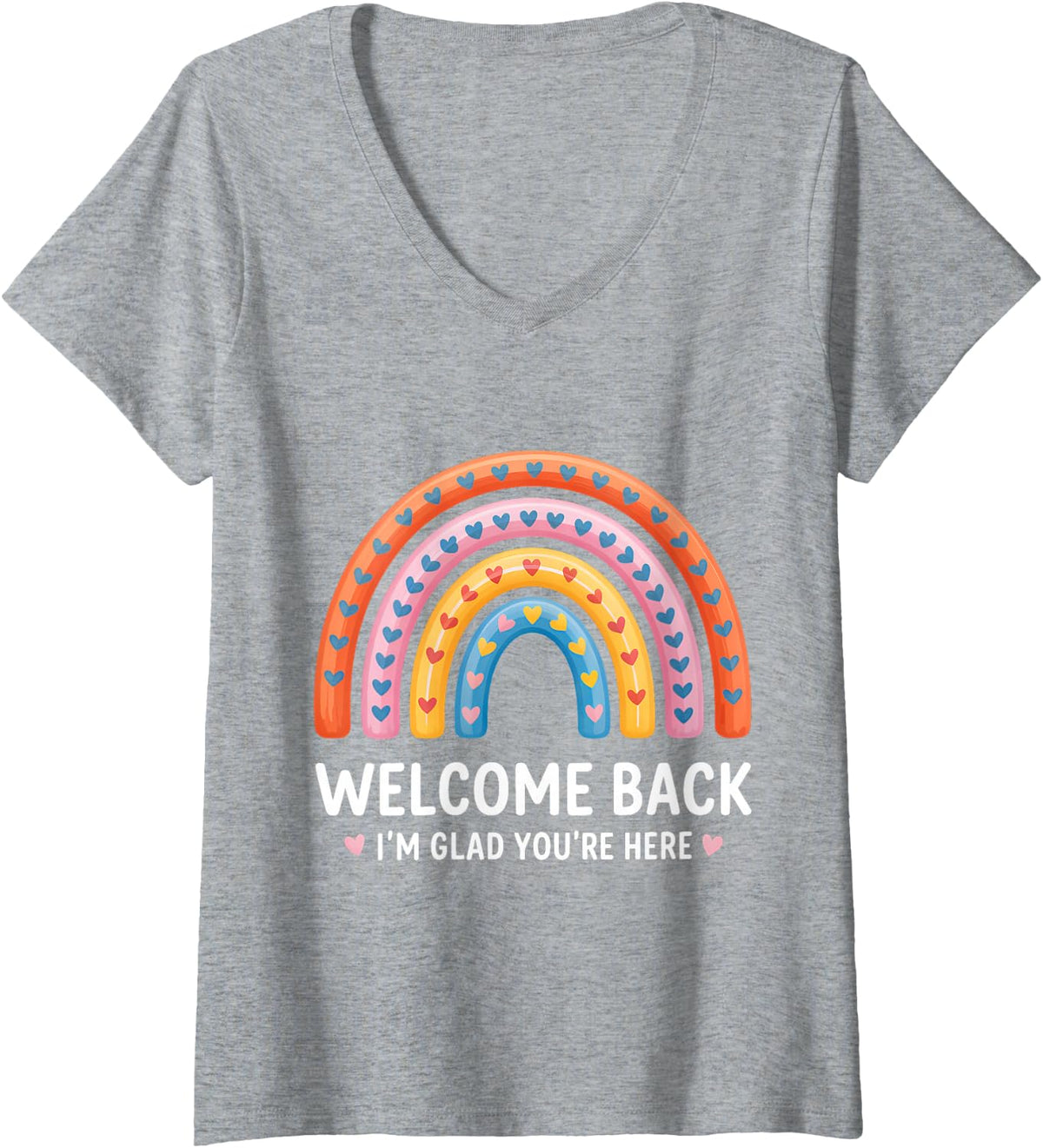 Women's Welcome Back I'm Glad You're Here Teacher Back to School V-Neck T-Shirt - Heather Grey