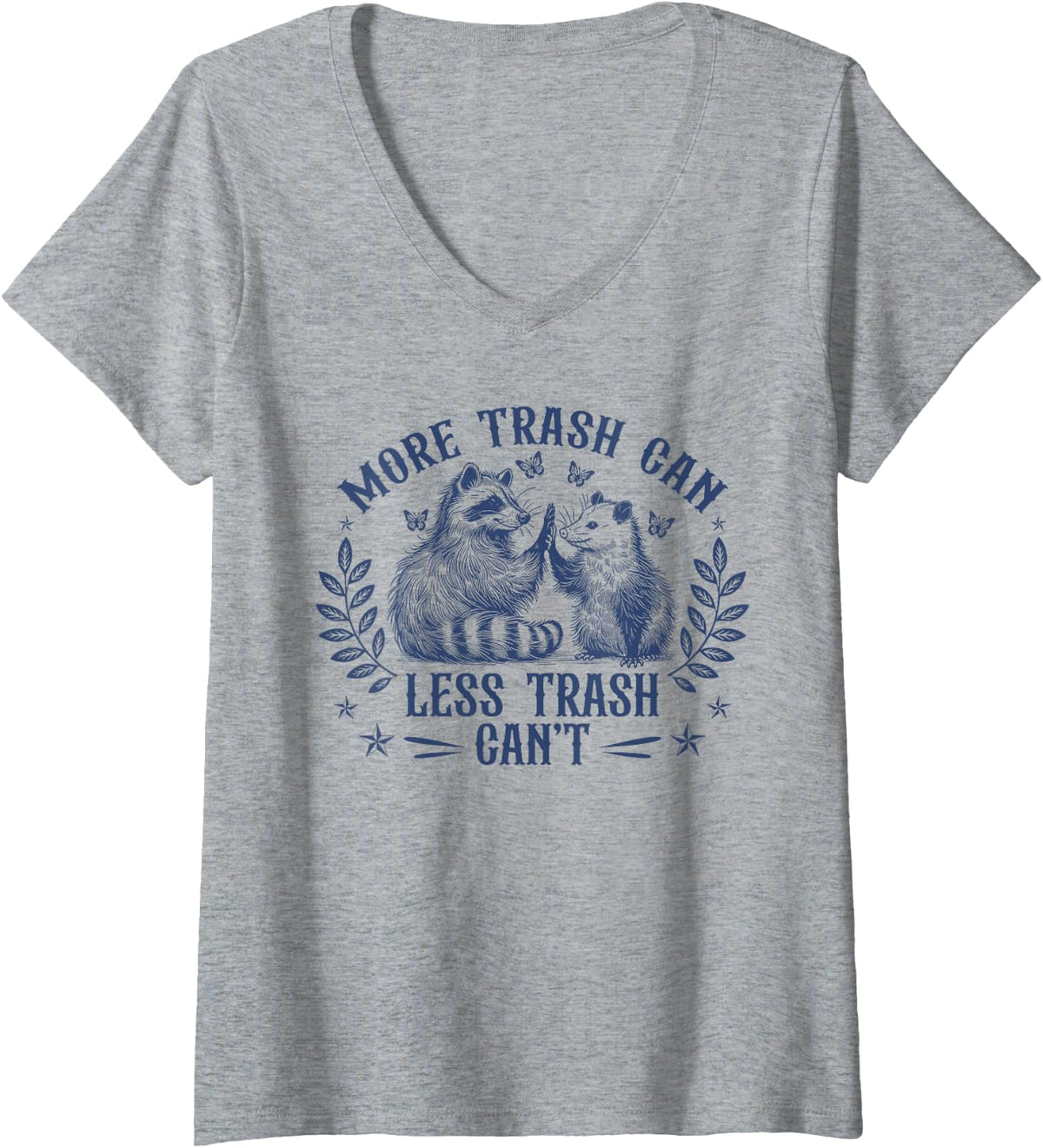 Women's More Trash Can Less Trash Can't Funny Raccoon Opossum Meme V-Neck T-Shirt - Heather Grey