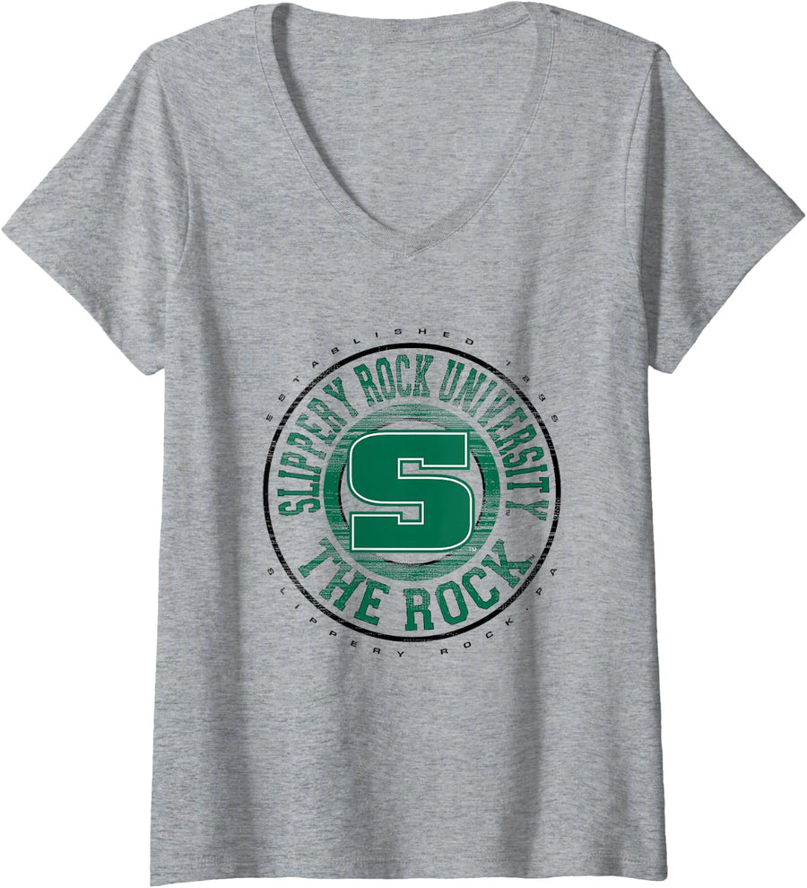Womens Slippery Rock The Rock Showtime Officially Licensed V-Neck T-Shirt - Heather Grey