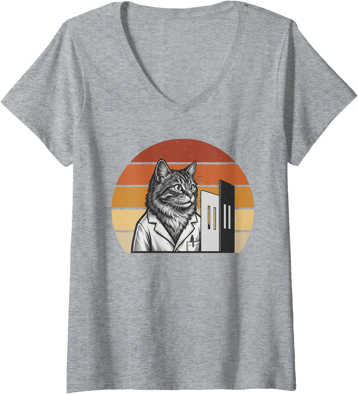 Women's Double Slit Experiment Funny Cat Physics Physicist Teacher V-Neck T-Shirt - Heather Grey