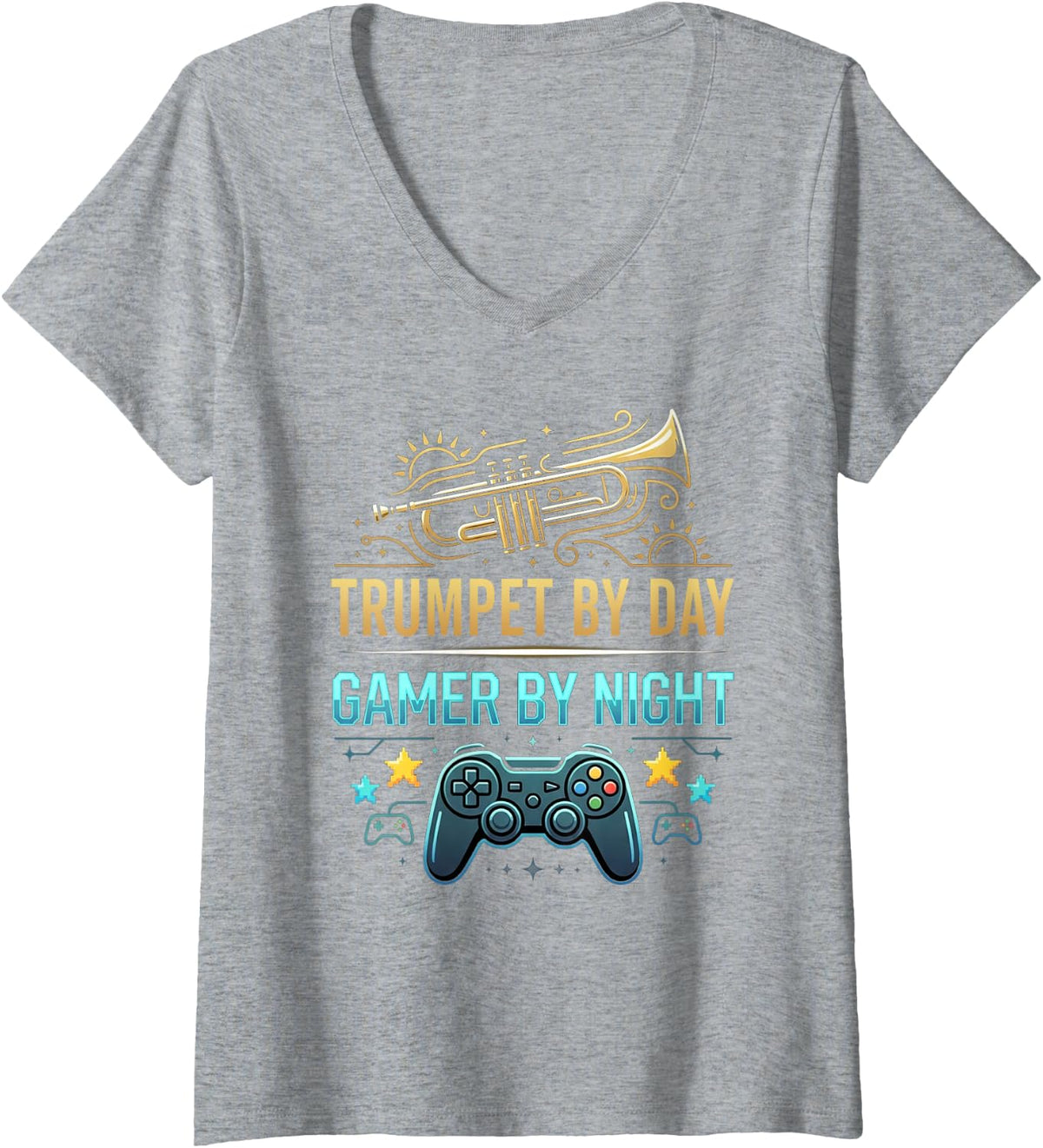 Women's Trumpet Gamer Gaming Trumpet Player Musician Trumpeter Music V-Neck T-Shirt - Heather Grey