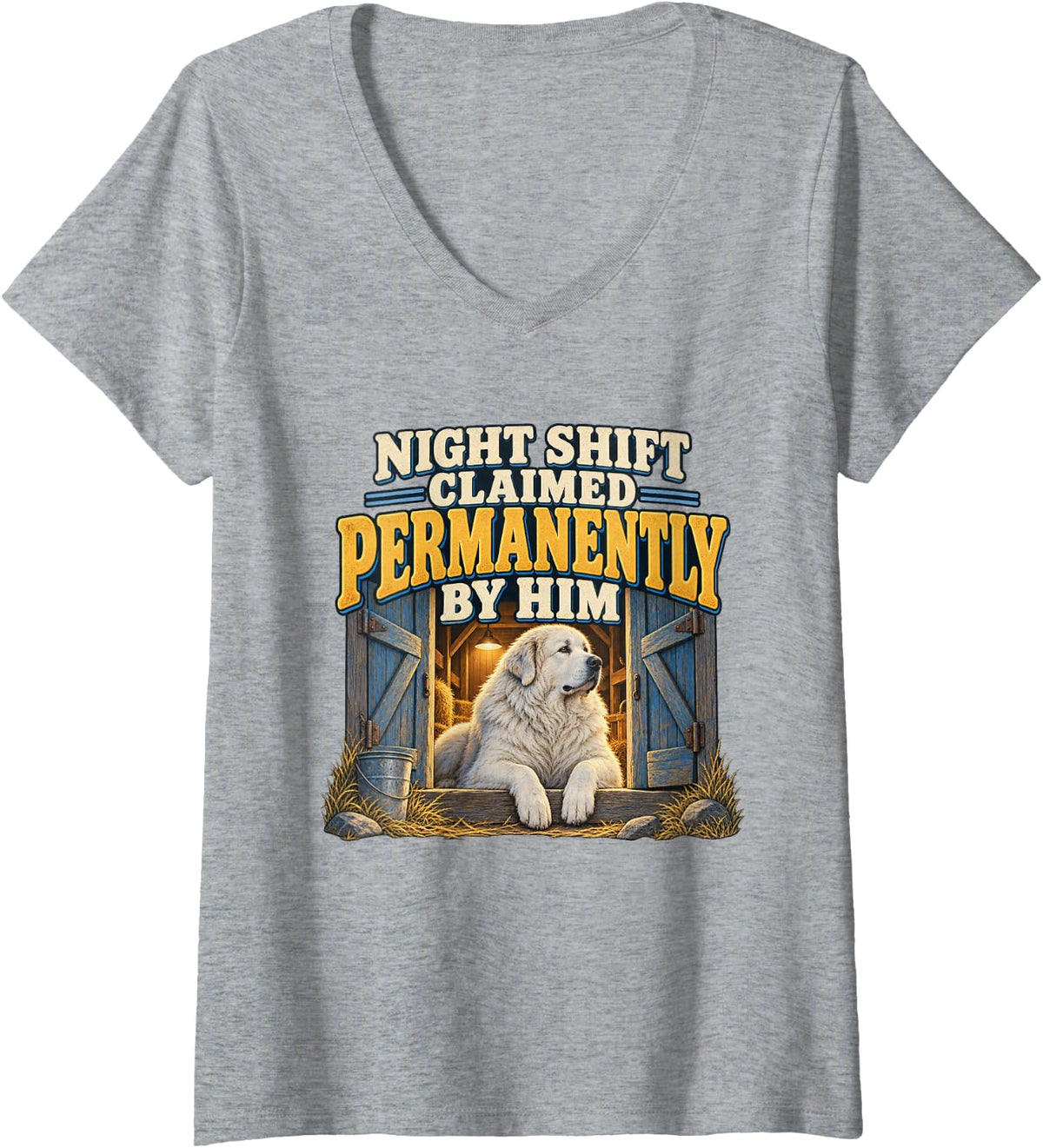 Women's Night Shift Claimed Permanently By Him Dog Lover Graphic V-Neck T-Shirt - Heather Grey