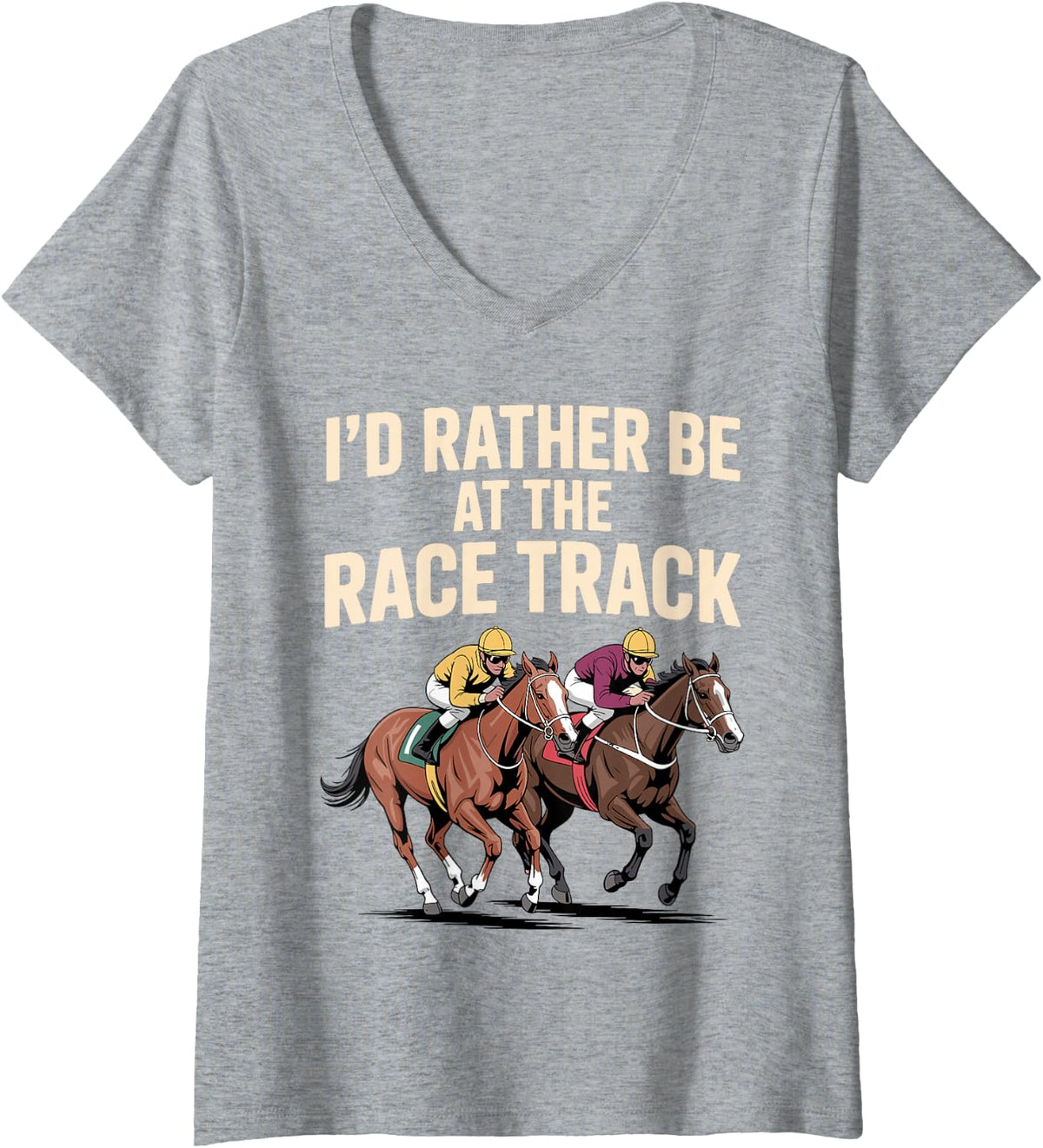 Women's Funny Horse Racing Art for Men Women Jockey Horse Racing V-Neck T-Shirt - Heather Grey