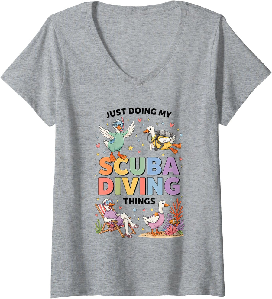 Women's Scuba Diving Scuba Diver Diving Dive Skin Underwater V-Neck T-Shirt - Heather Grey