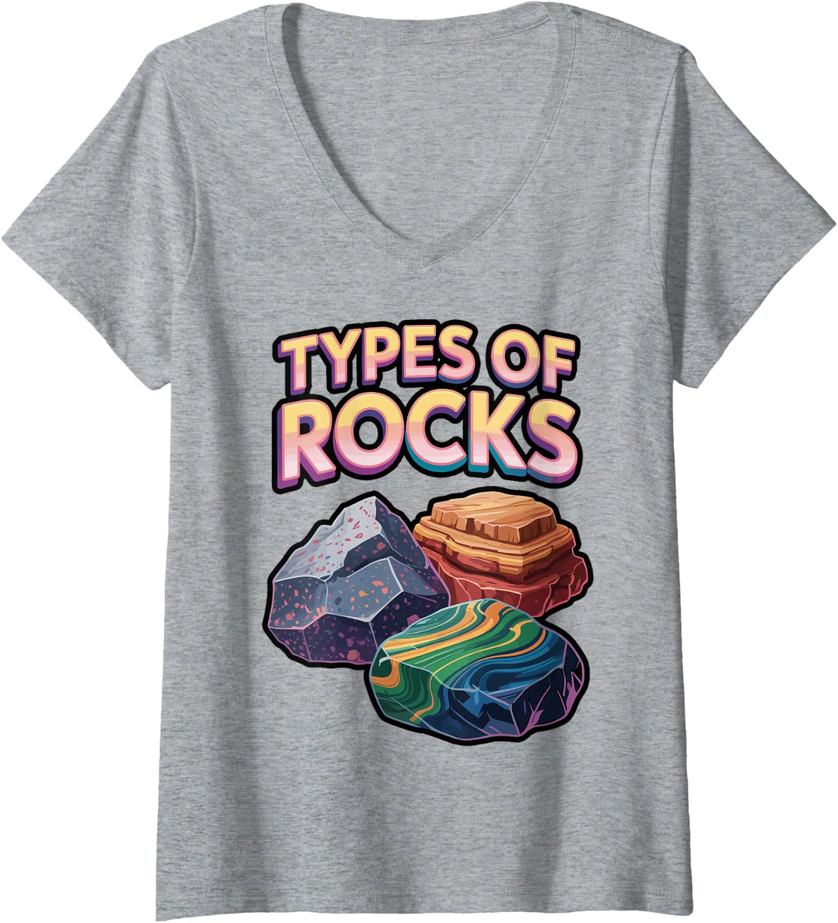 Women's Rocks Minerals and Gems Chart V-Neck T-Shirt - Heather Grey