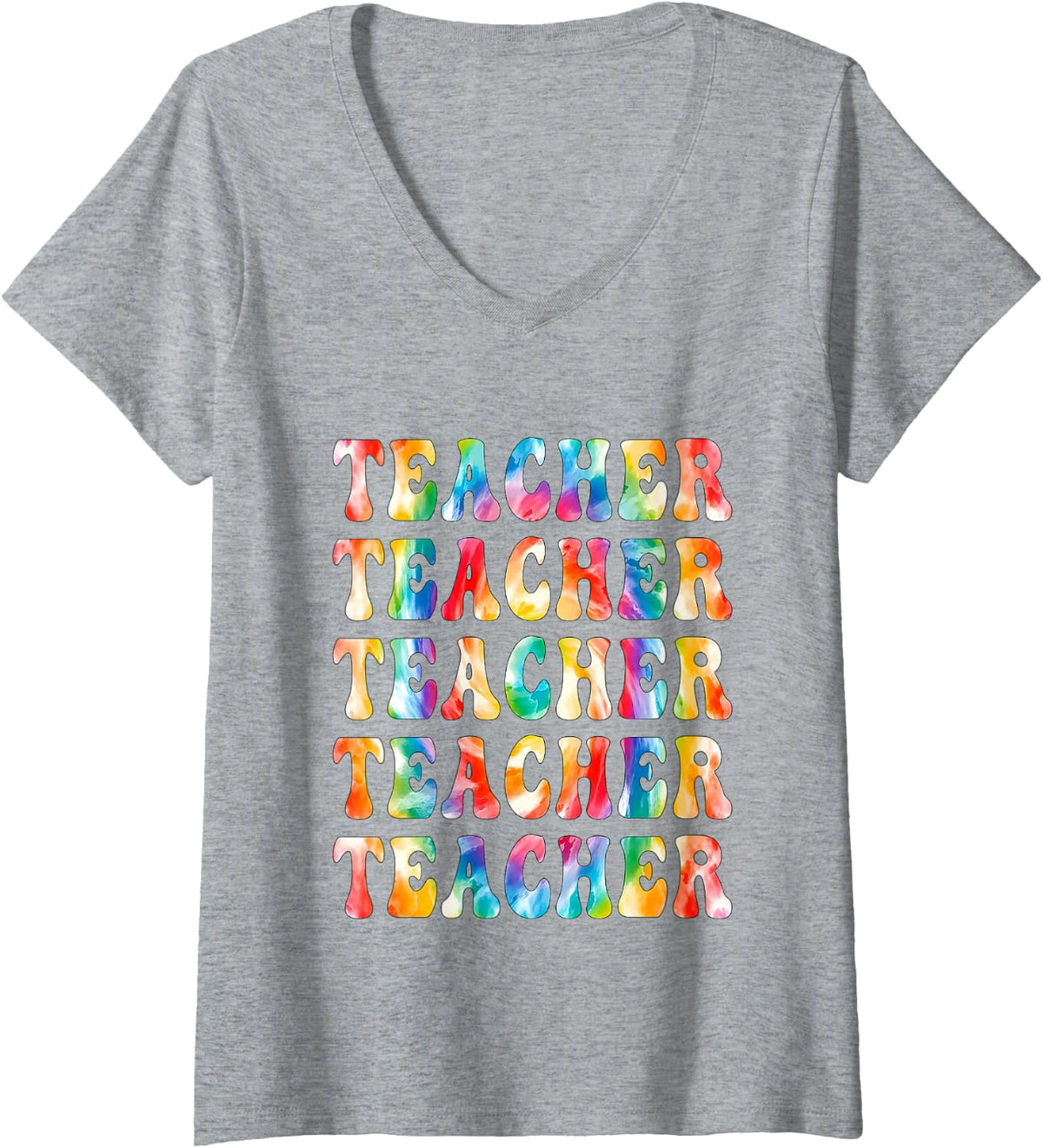 Women's Groovy Teacher Cute First Day of School Retro Back to School V-Neck T-Shirt - Heather Grey