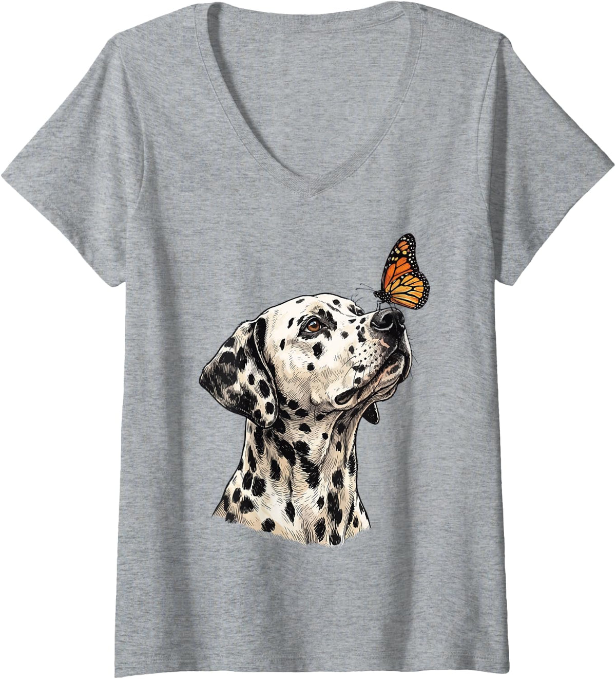 Women's Dalmatian Butterfly V-Neck T-Shirt - Heather Grey