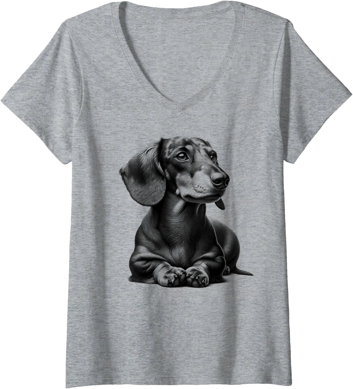 Womens Super Cute Dachshund in Lying Pose as Cool Portrait V-Neck T-Shirt - Heather Grey