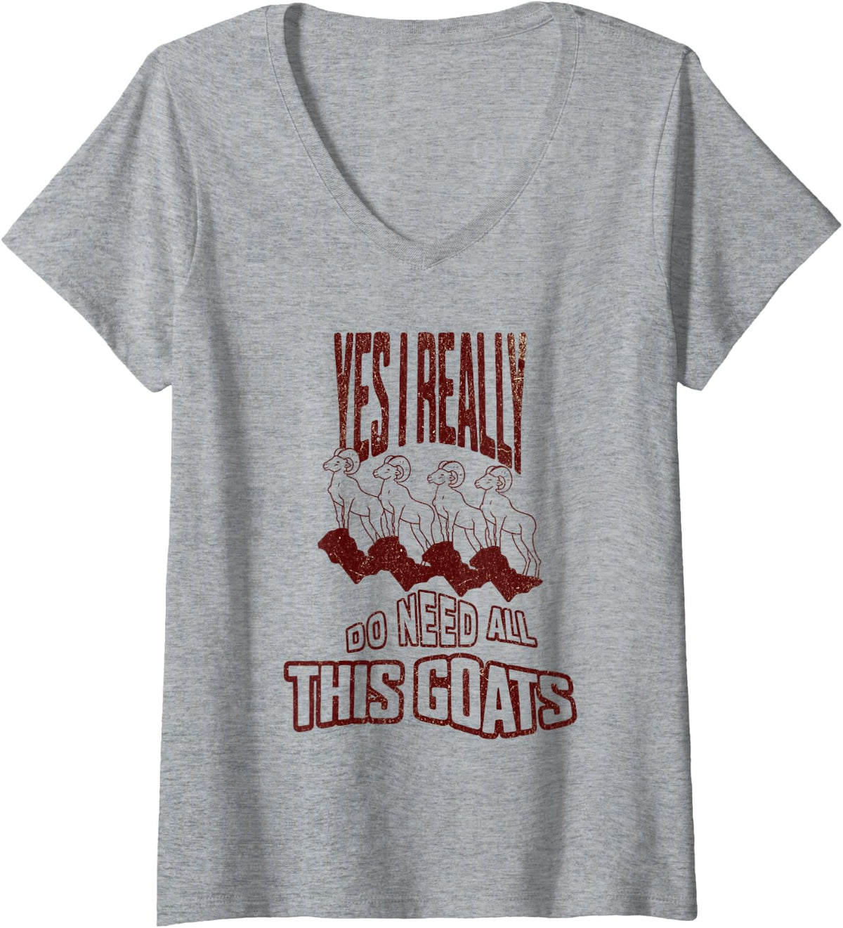 Women's Yes I Really Do Need All These Goats, Funny Goat Lover V-Neck T-Shirt - Heather Grey