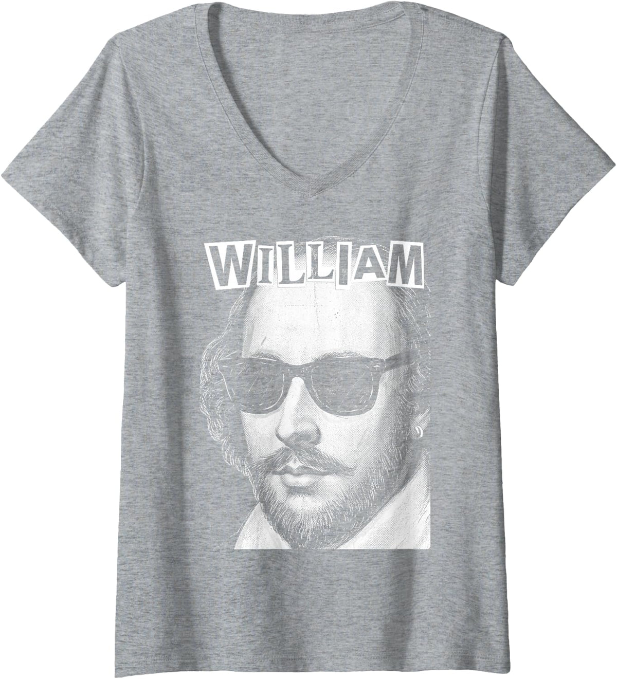 Women's William Shakespeare Funny Bard Playwright Pop Art V-Neck T-Shirt - Heather Grey