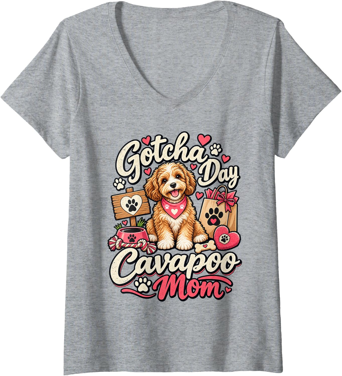Women's Gotcha Day Cavapoo Mom Dog Mom Cavapoo Lover Puppy Love V-Neck T-Shirt - Heather Grey
