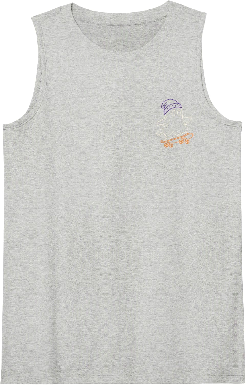 Halloween Skateboard Ghost Beanie Flames Badge Skater Kids Tank Top - Heather Grey
