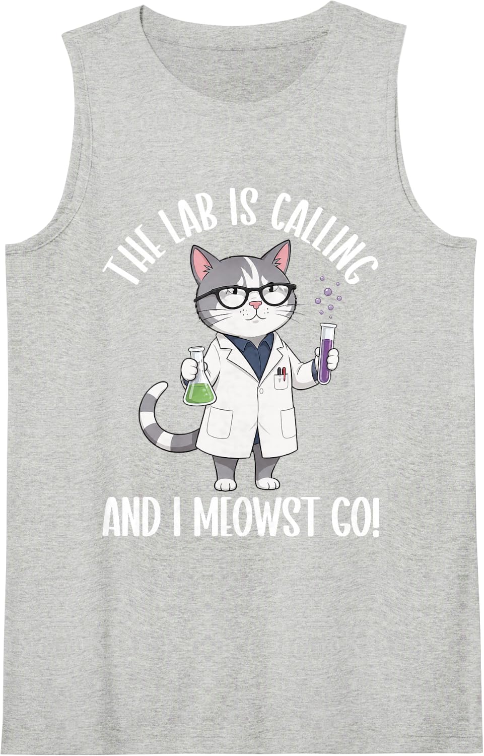 The Lab is Calling and I Must Go Scientist Cat Chemistry Sleeveless Tank Top - Heather Grey