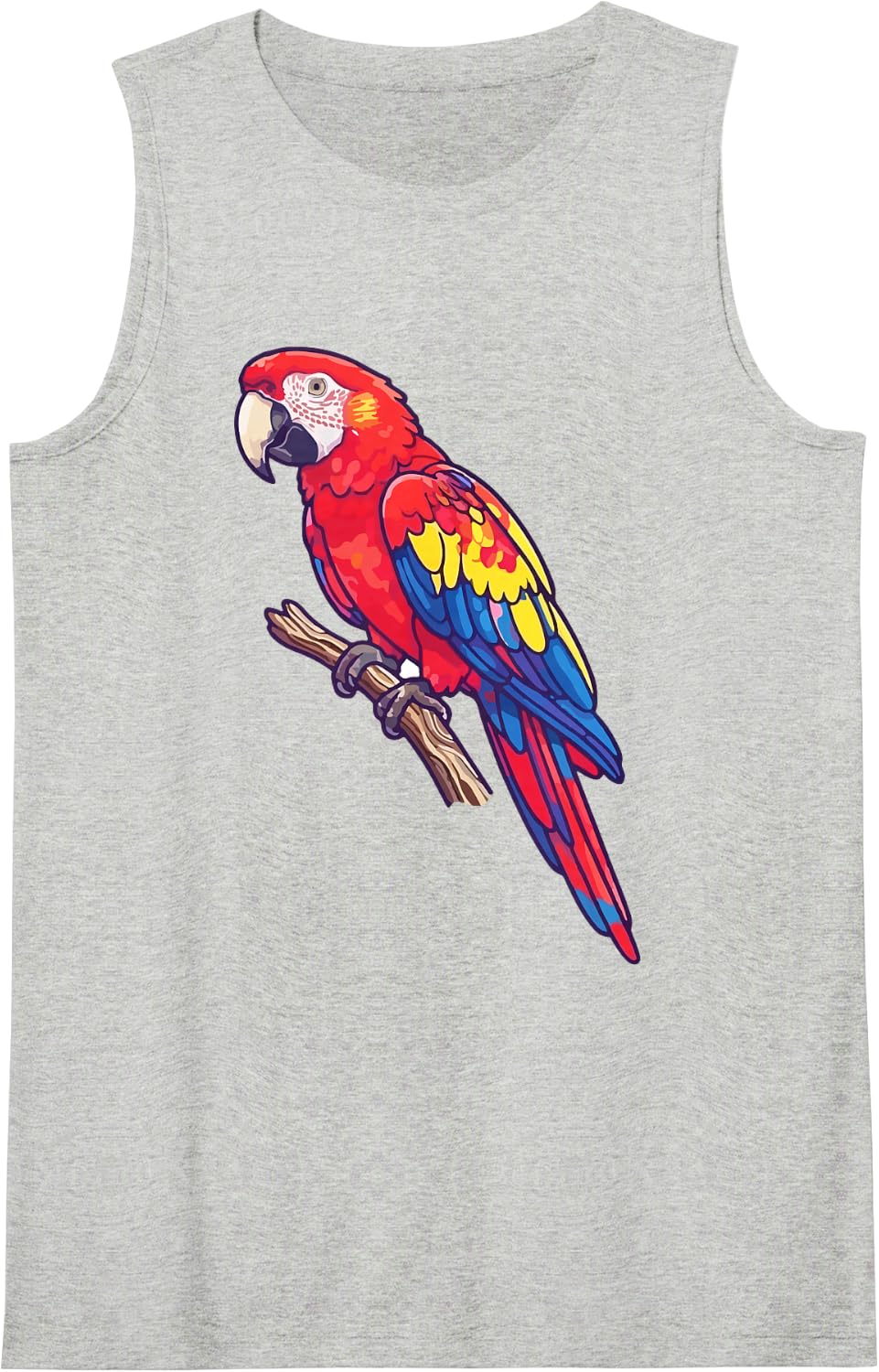 Scarlet Macaw Parrot Graphic Tropical Bird Sleeveless Tank Top - Heather Grey