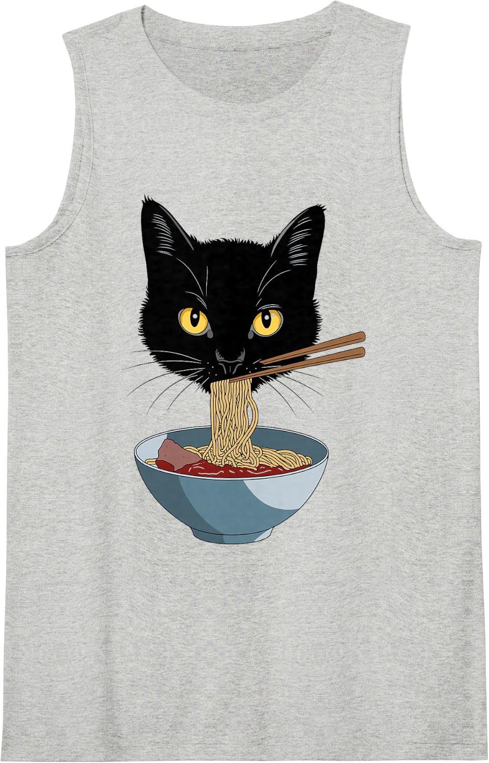 Cat Ramen Noodle Lover Sleeveless Tank Top - Heather Grey