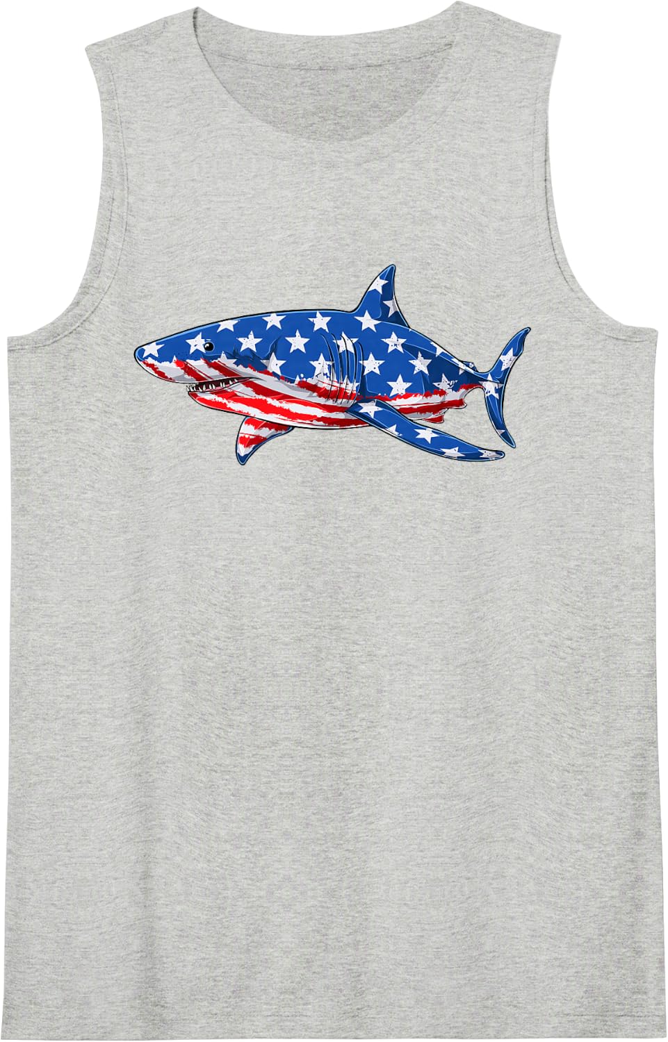 Shark 4th of July Funny American Patriotic USA Sleeveless Tank Top - Heather Grey