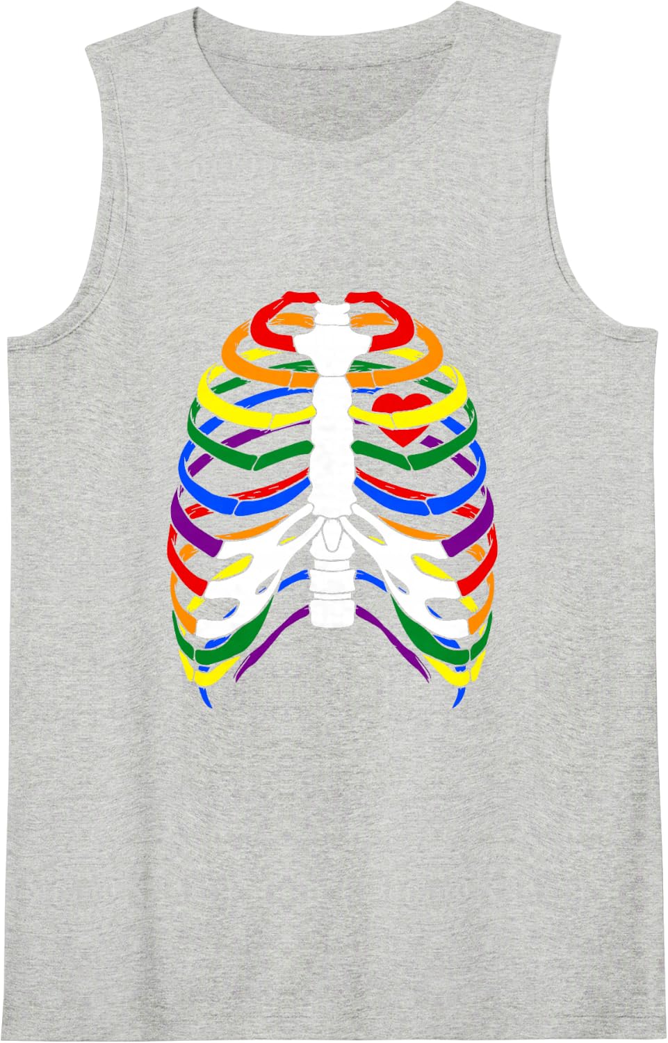Rib Cage Skeleton Gay Pride Rainbow Flag Halloween Sleeveless Tank Top - Heather Grey