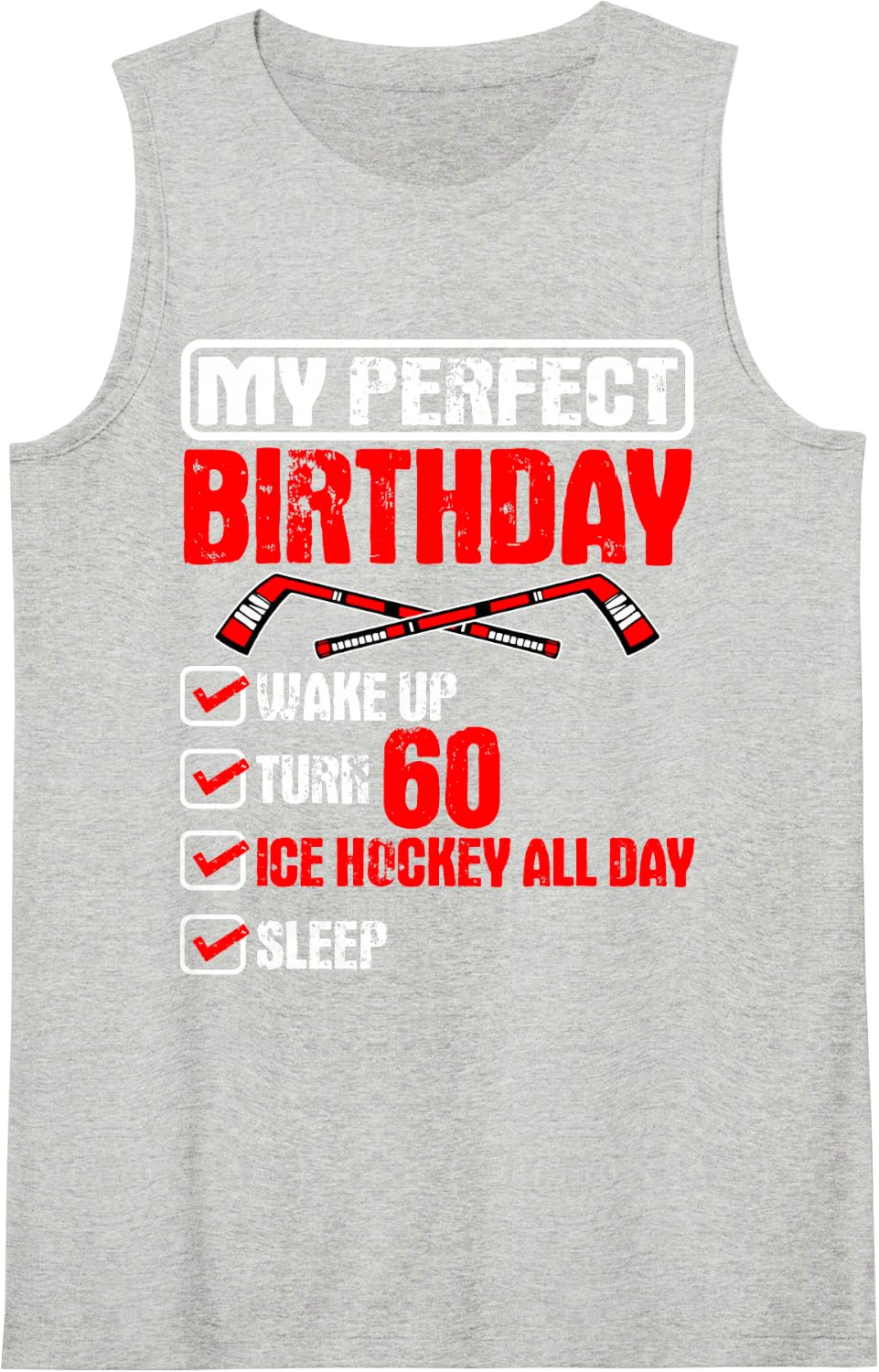 Ice Hockey 60th Perfect Birthday Team Player Sports Puck Sleeveless Tank Top - Heather Grey