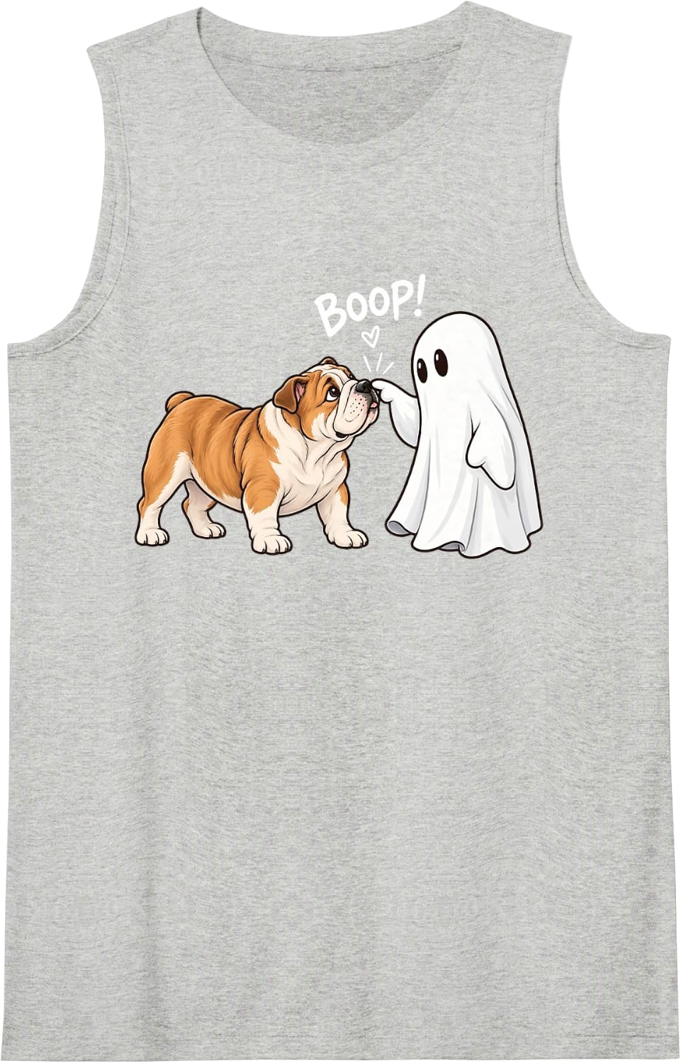 Cute English Bulldog Dog Boop Ghost Halloween Sleeveless Tank Top - Heather Grey