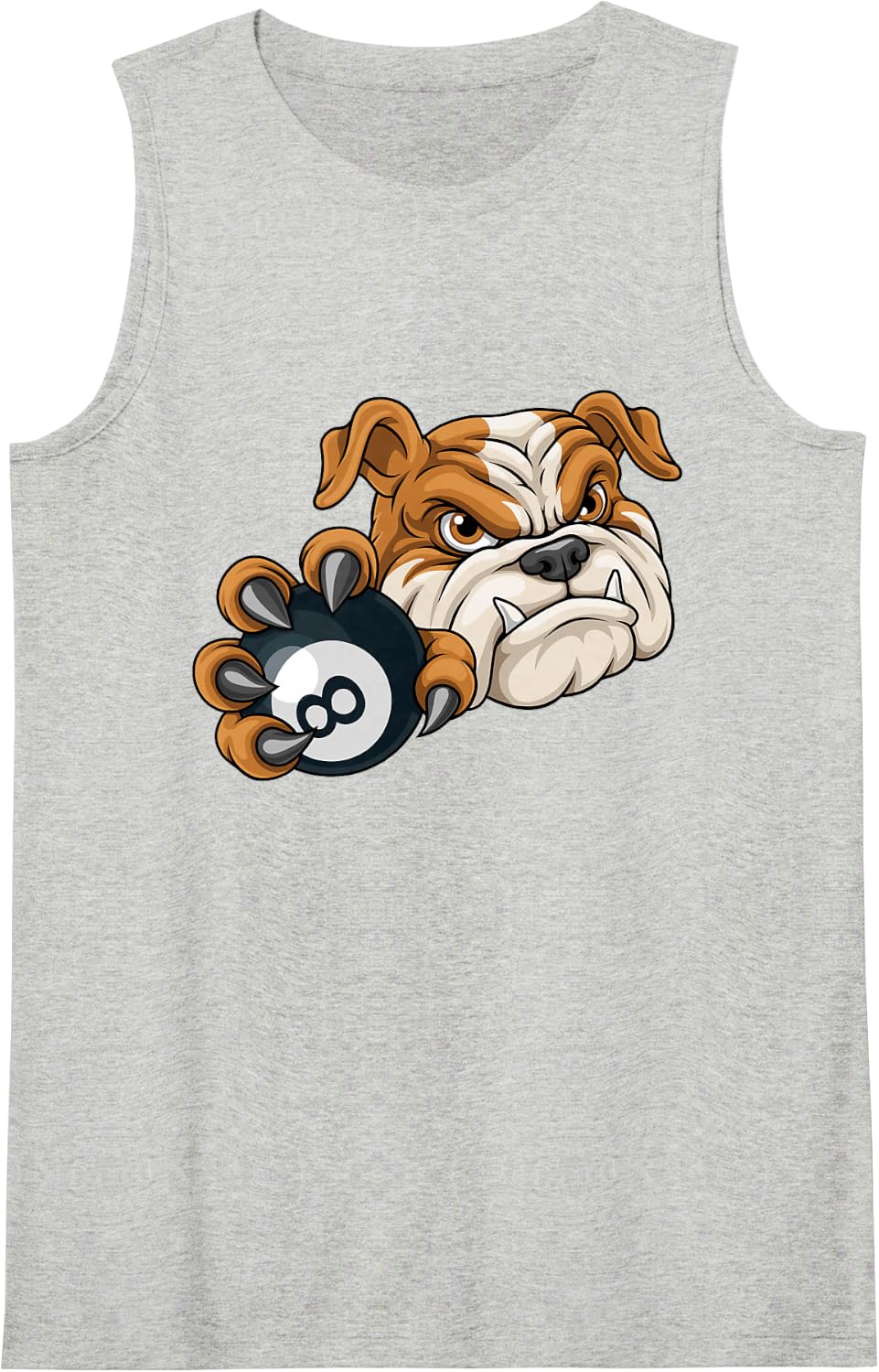 Bulldog 8 Ball Pool Player Billiards Cartoon Mascot Sleeveless Tank Top - Heather Grey